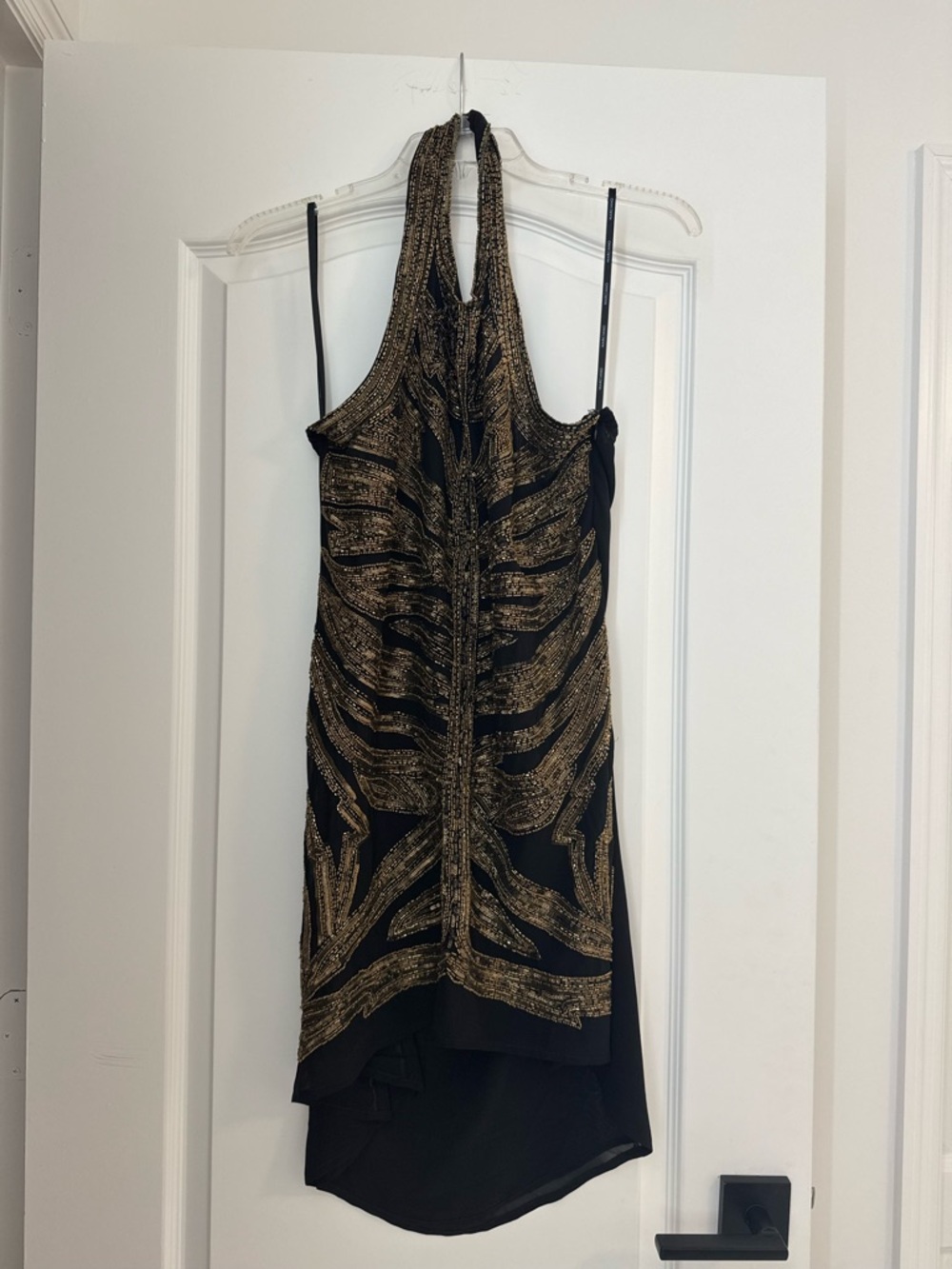 Marciano Black Halter High-Low Dress with Gold Embellishment